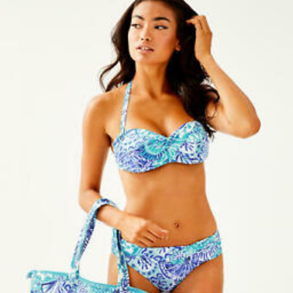 Lilly Pulitzer Cay Twist Bandeau Bikini Top Turquoise Oasis (Women's Size 6)